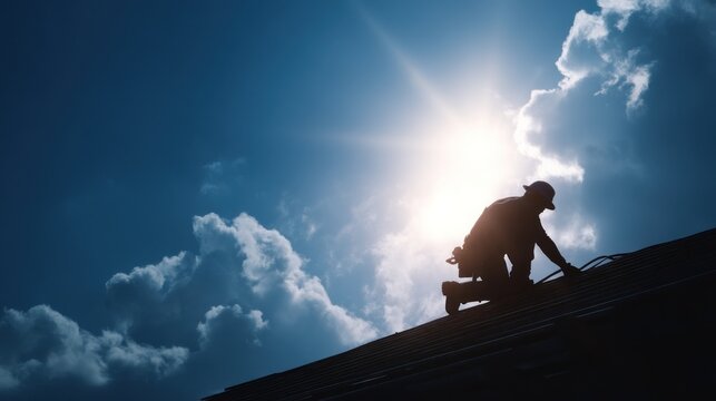 Roofer silhouette working on a roof