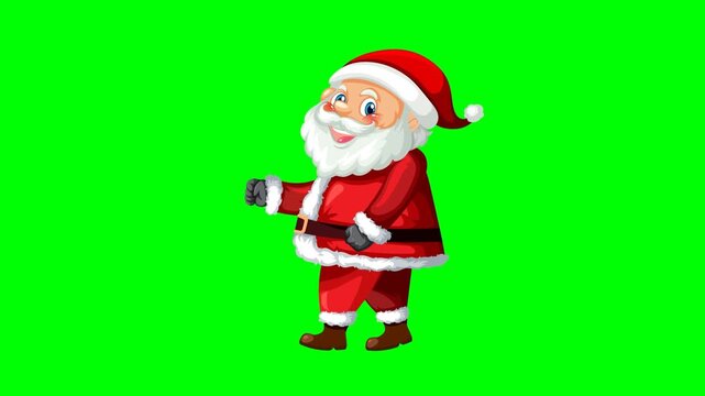 Santa Claus animation on a green background. Cartoon footage of Christmas, chroma key, and Santa Claus.