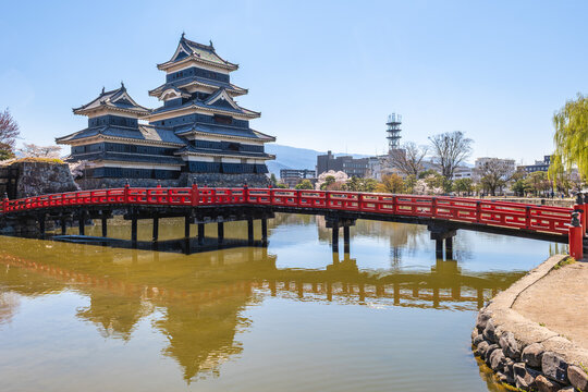 the Uzumibashi Bridge, Buried Bridge, at Matsumoto Castle located in Matsumoto, Shinano, Japan