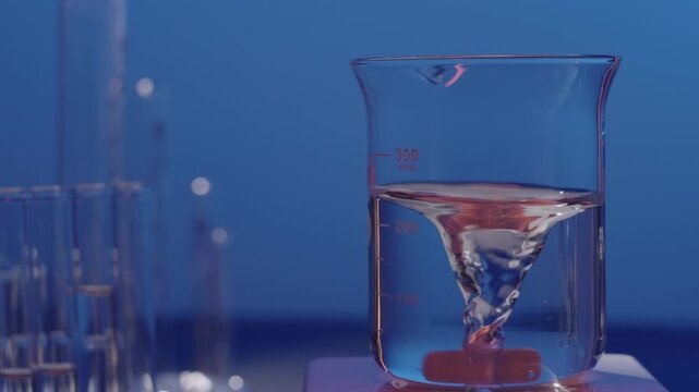 Liquid Stirring in Glass Beaker on Magnetic Hot Plate Stirrer, Static Shot (High Frame Rate 120fps)