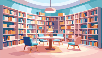 vector Cozy Library Reading Room with Bookshelves and Chairs © Asvara