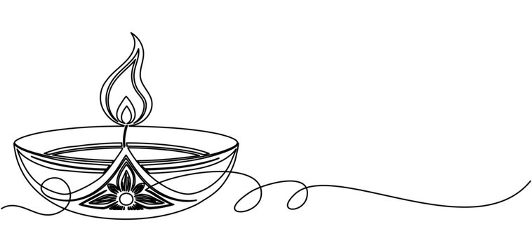Diyas diwali line art style with white background	