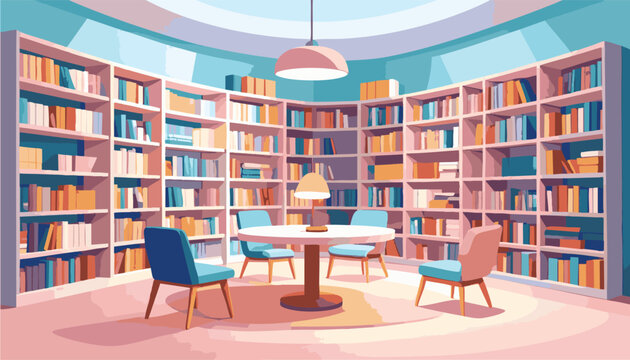 vector Cozy Library Reading Room with Bookshelves and Chairs