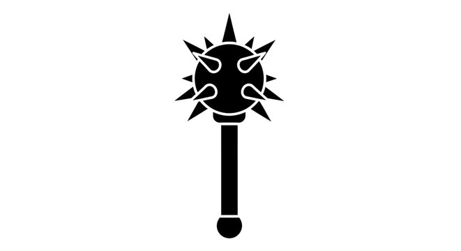 The illustration depicts a spiked mace with a long handle, featuring sharp spikes and a menacing ball at the end, evoking a sense of power and danger in a dark fantasy setting.