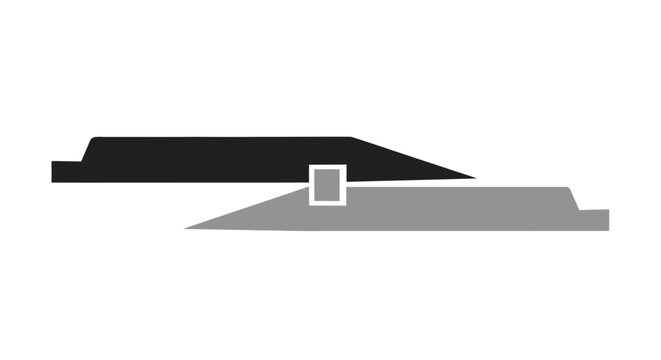 A sleek, modern architectural illustration depicts a rooftop or industrial building's edge with a gray and black color scheme, showcasing a minimalist design with clean lines and geometric shapes.