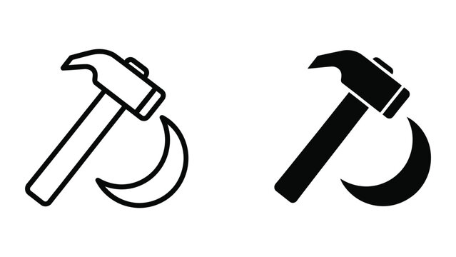 Comparison of a traditional hammer and a modernized stylized hammer icon