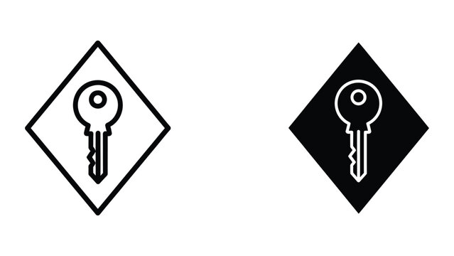 Contrasting key icon designs in diamond shapes with different backgrounds