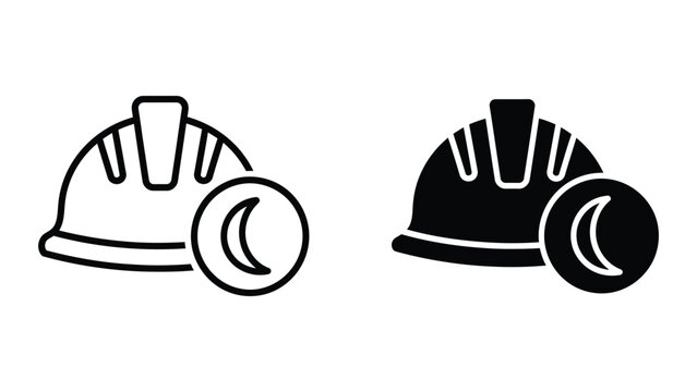 Contrast of a light and dark hard hat with a crescent moon icon beside each