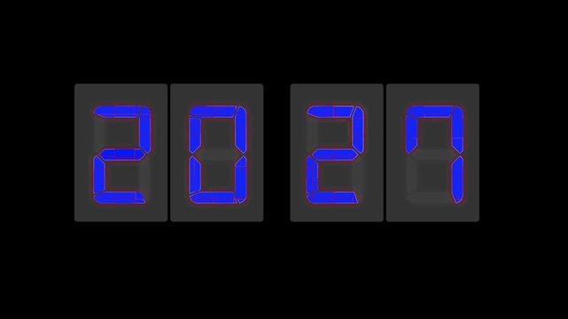Digital LED number display showing 2027 in a realistic seven-segment style on background. Perfect for New Year themes, UI/UX design, and sci-fi visuals concept or innovation themes.