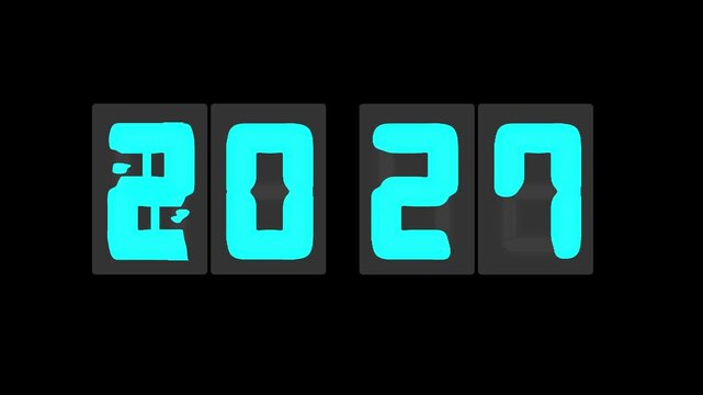 Digital LED number display showing 2027 in a realistic seven-segment style on background. Perfect for New Year themes, UI/UX design, and sci-fi visuals concept or innovation themes.