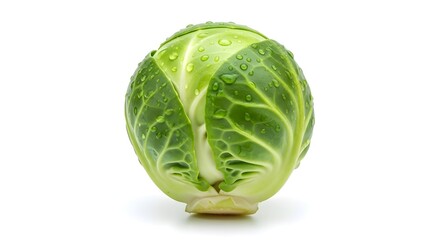 Fototapeta premium Fresh Brussels Sprout with Water Droplets on White Background