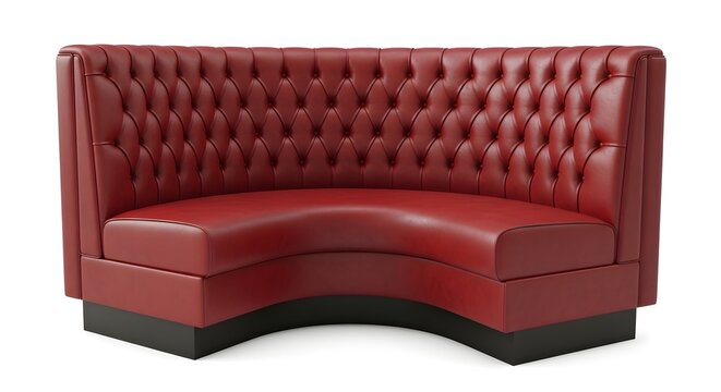 Red Leather Tufted Diner Booth with Curved Seat