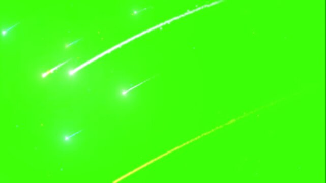 Animated meteor shower on chroma key. Footage of falling sparkling particles and twinkling stars.