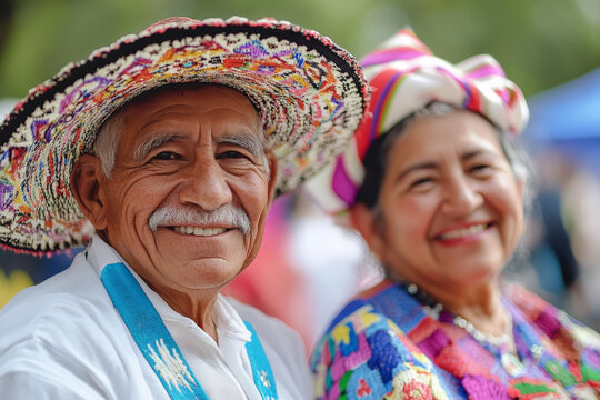 Happy Elderly Mexican Couple in Traditional Attire
