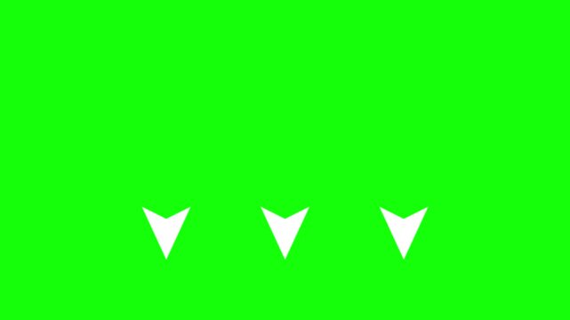 Three white pointer arrows bouncing on green screen background