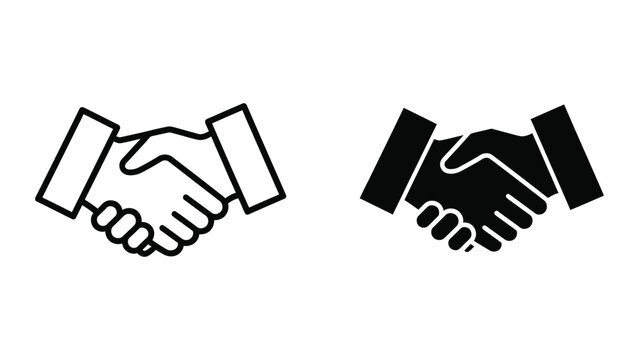 Two contrasting styles of handshake icons depicted in black and white
