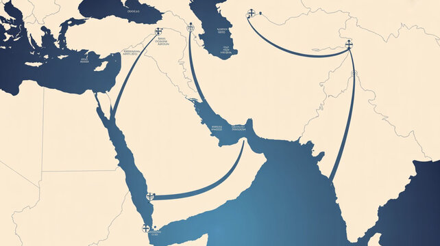 Historical trade routes and maritime connections in Middle East and Mediterranean regions.