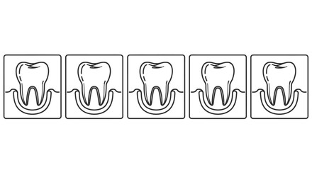 A series of five identical tooth illustrations within individual square frames showing dental structure © grvect02