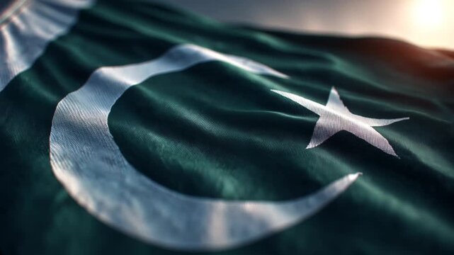 pakistani flag waving in the wind. flag of pakistan in the sky