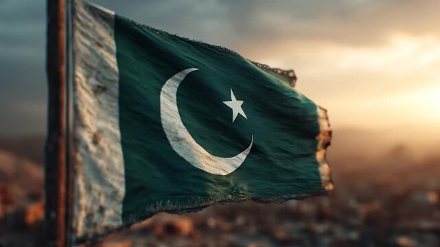 pakistani flag waving in the wind. flag of pakistan in the sky