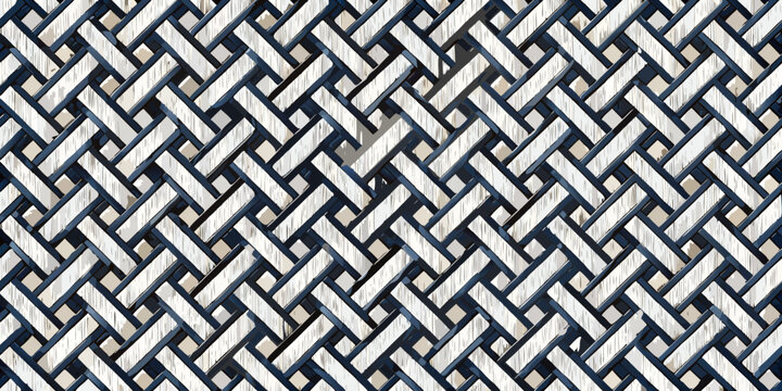 Intricate woven pattern of light and dark wooden slats