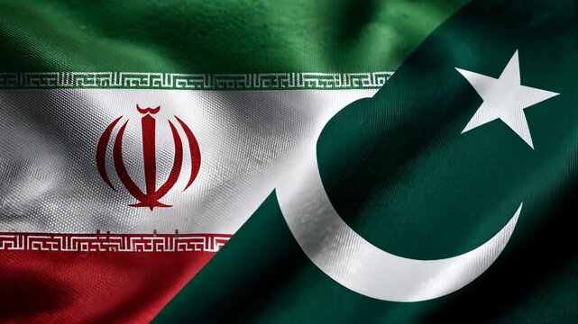 iranian and pakistani flag waving together. relations between iran and pakistan