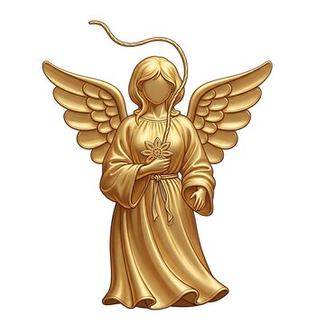 Golden Angel Statue with Wings and Halo, Religious Symbol.