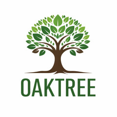Obraz premium Oak Tree Logo Design with Lush Green Leaves and Strong Brown Trunk