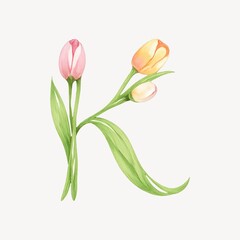 Obraz premium Floral letter K illustration
