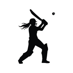 Silhouette of a female cricket player hitting a powerful shot, isolated on transparent background. © Design lab 234