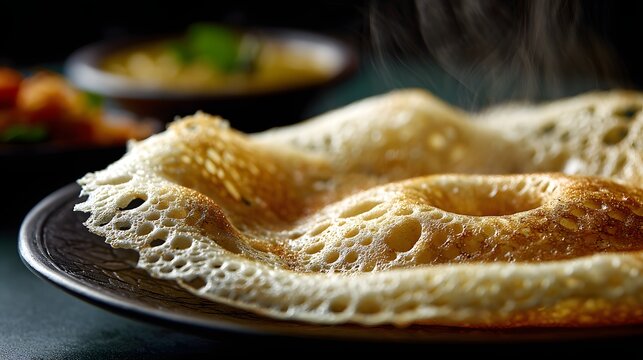 Close-up of appam with crispy edges.