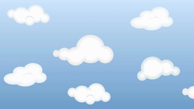 Animated Cartoon Clouds Floating Across a Clear Blue Sky Background