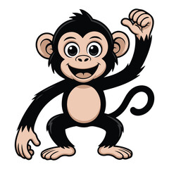 Obraz premium Cute cartoon monkey character waving hand with a big smile isolated on white background for children and zoo projects