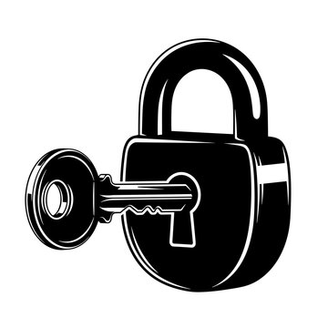 Padlock with Key Vector Illustration, Security Lock Icon, Protection Concept Line Art Isolated on White Background