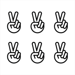 Fototapeta premium Six peace hand sign icons in black and white minimalist outline style