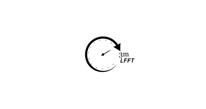 3 minute left countdown timer lock with moving arrows animation. Clock countdown for deadline and urgency concept animation on a transparent background