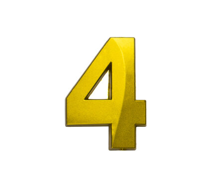 A shiny gold single number four with a swirling, reflective metallic texture, on a clean white background.
