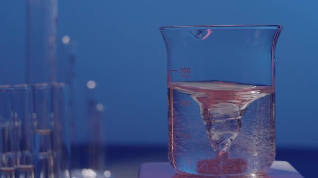 Directly Adding Reagent to Liquid Stirring in Glass Beaker, Static Shot (High Frame Rate 120fps)
