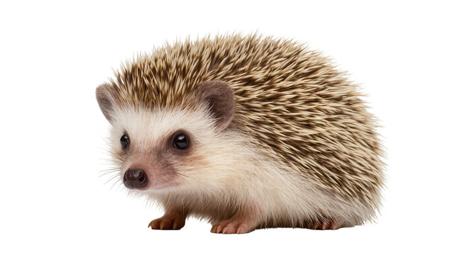 Small African pygmy hedgehog with spiky fur, isolated on transparent background