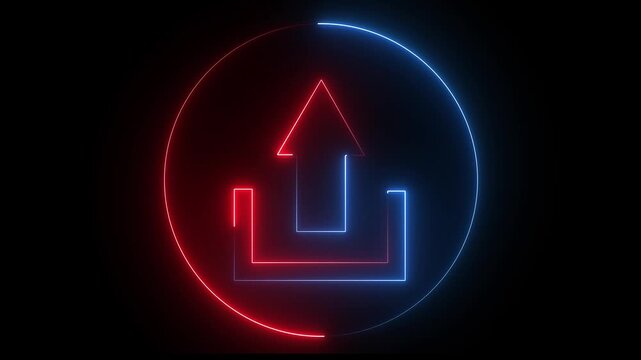 Glowing neon blue and red color logout sign icon animation right arrow sign symbol on black background. 4k animation by neon .4k motion video.