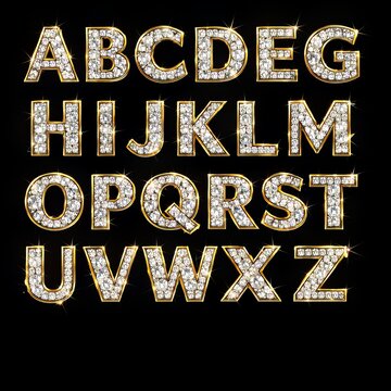 Diamond Alphabet Letters Sparkling with Brilliance on a Black Background