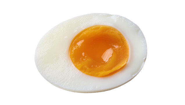 Half boiled egg with bright orange yolk, isolated on transparent background