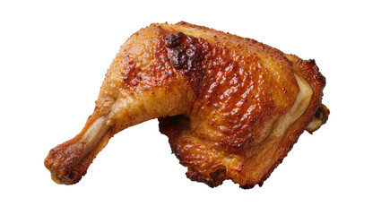 Crispy golden brown roasted chicken leg quarter, isolated on transparent background © Emilija