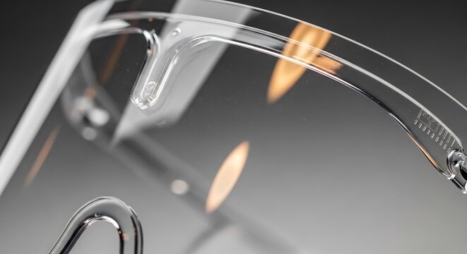 Close up of clear protective glasses with reflections.