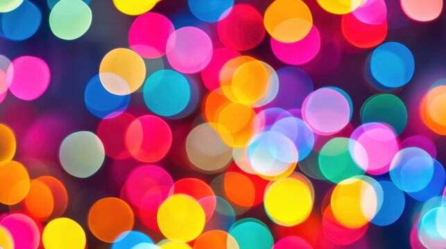 Colorful bokeh lights in a vibrant display, creating a festive atmosphere suitable for celebrations, parties, or minimalist festival decorations