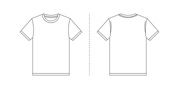 Blank T-Shirt Template Front and Back. Green Line Art Vector Mockup for Print on Demand