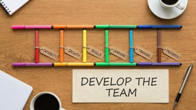 A team building ladder made with markers and labels