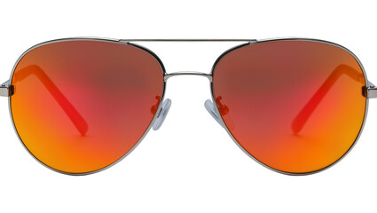 Aviator sunglasses with mirrored red-orange lenses silver frame, isolated on transparent background © Emilija