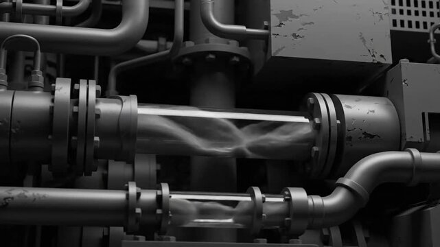 Subtle Mechanical Pulse Continuous, smooth movement within a perfectly static, monotone industrial frame.
