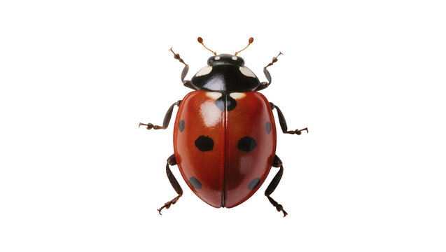 Red ladybug with black spots, isolated on transparent background
